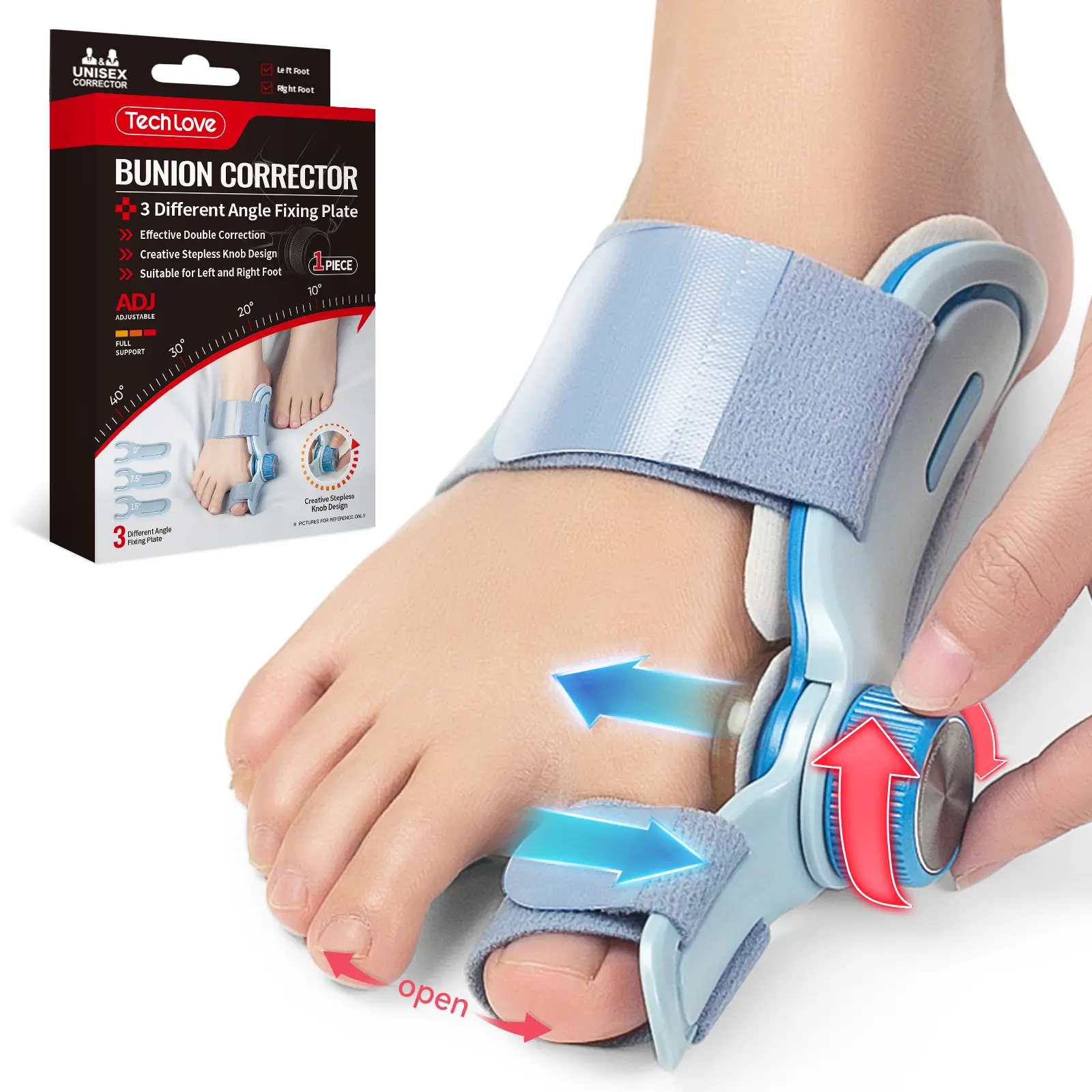 TechLove 2026 Adjustable Bunion Corrector for Women & Men - 1PC Blue Nail Care Big Toe Straightener, Orthopedic Hallux Valgus Separator Brace Splint with Anti-Slip Heel Strap, Left/Right Compatible Day-Night Support Callus Remover, Beauty Products