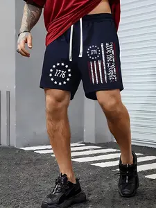 Men's Fashion Print Shorts, Independence Day 1776 We the People, Drawstring Casual Summer Shorts, Fitted Graphic Style, All Seasons, Drawstring Athletic Shorts
