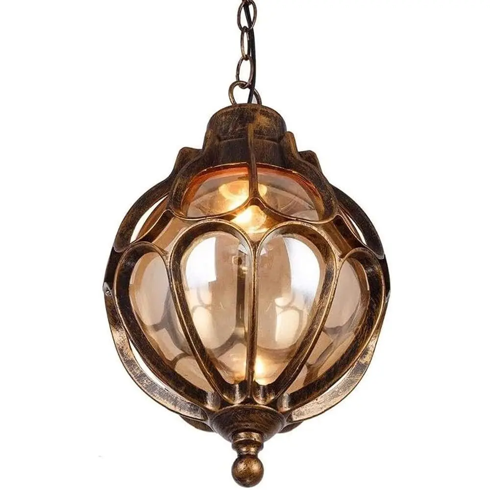 Outdoor Pendant Lights for Porch,  Exterior Hanging Lantern with Spherical Glass Lampshade, Bronze  Fixture for Gazebo, Entry, Yard