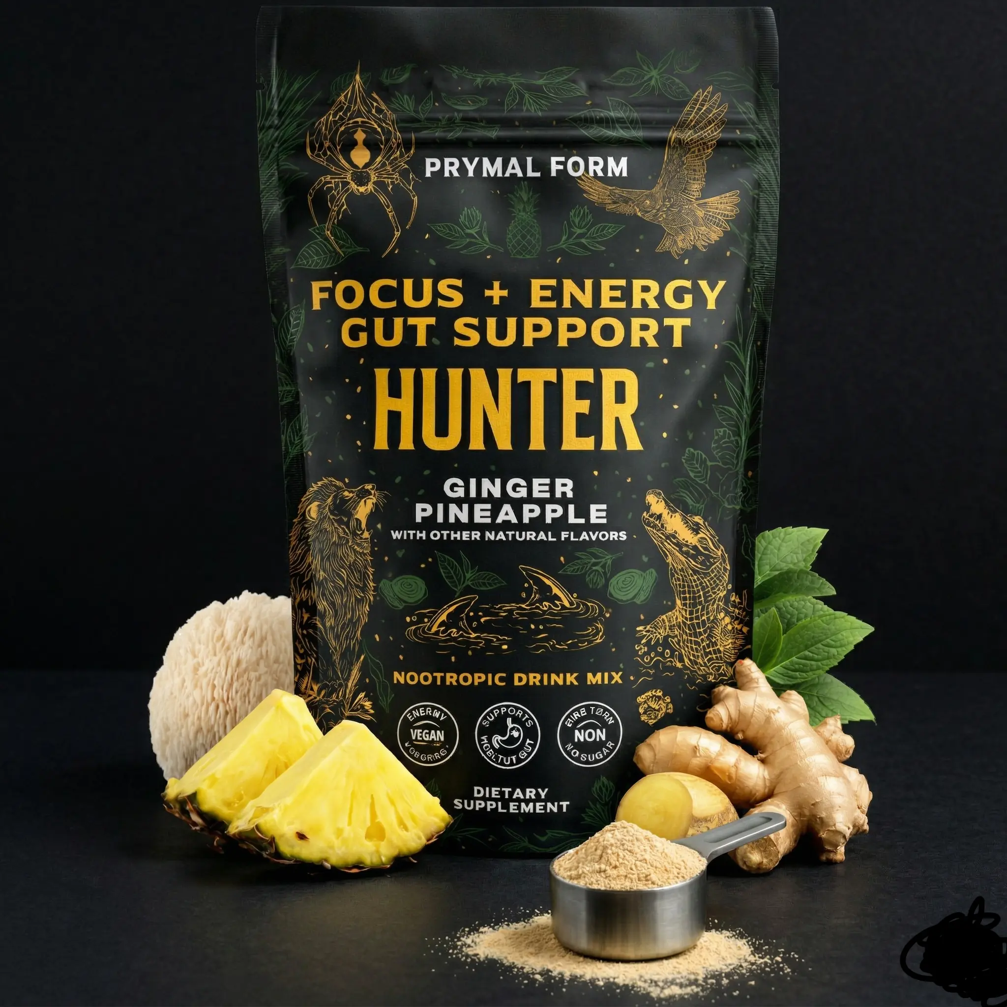 HUNTER Natural Caffeine Drink Mix with Probiotics and Ginger