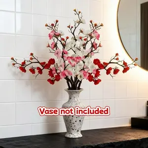 6-Pack Realistic Large Three-Color Wax Plum Cherry Blossom Branches, Silk Fake Flower Stems for Vases, Home Office Hotel Decor, Wedding Party Christmas Spring Desktop Decoration, Floral Arrangement Supplies, No Vase Included