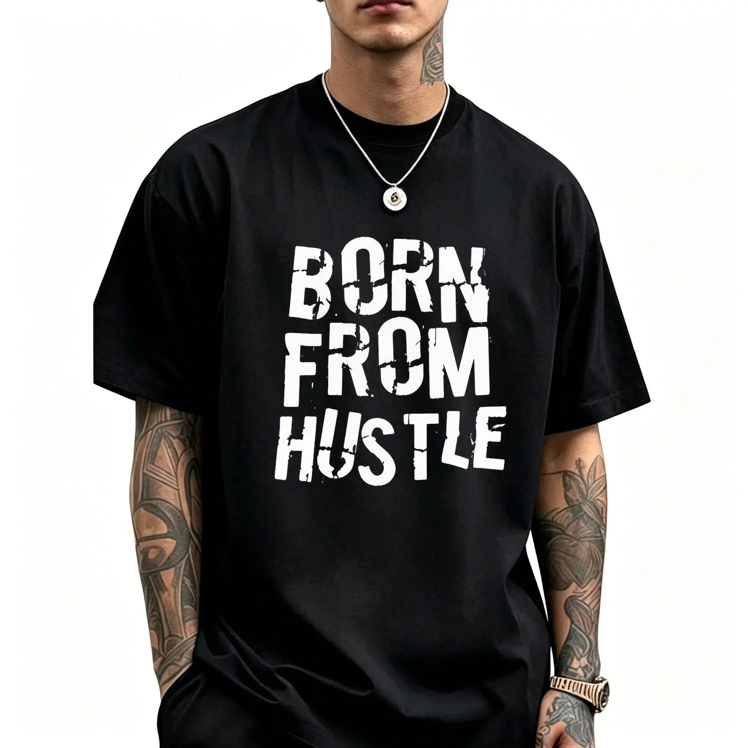 Men's Short Sleeve Sports T shirts Distressed BORN FROM HUSTLE Letters Printed High Street Distressed Printed Sportswear Perfect for Fishing Sports Leisure and Fitness Beach Essential Machine Washable Summer Casual Athletic Tee