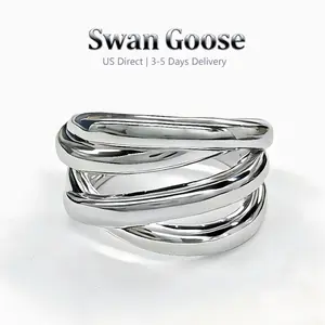 S925 Sterling Silver Chunky Crossover Band Hypoallergenic Ring，Effortless Old Money Aesthetic Statement Jewelry for Women & Men，Elegant All-match Fashion Accessories for Daily wear tiktokshopspringglowup