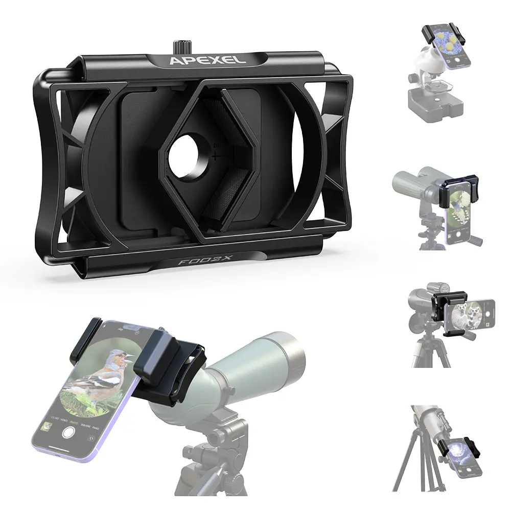 APEXEL 360° Telescope Binocular Photo Adapter with Bluetooth Shutter Remote, Compact Smartphone Holder for iPhone & Android, Durable Metal-Silicone Clip Mount, Adjustable Installation Slide Rail Mobile Accessories