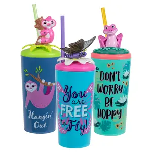 COOL GEAR 18 oz Fun Model Threaded Character Lid Tumblers Toppers with straw included