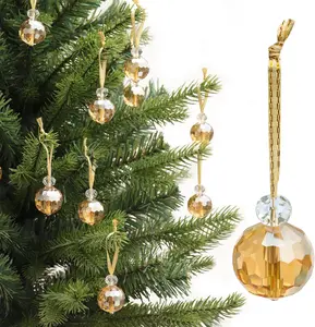 12 Pcs Crystal Glass Christmas Balls Ornaments, 0.87" Mini Prism Ball Christmas Tree Decorations, Hanging Crystal Ornament Clearance for Xmas Wedding Party Home Decor