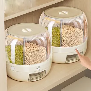 Household rotating compartmentalized rice bin, grain storage box, insect-proof and moisture-proof, sealed multi-compartment rice storage container