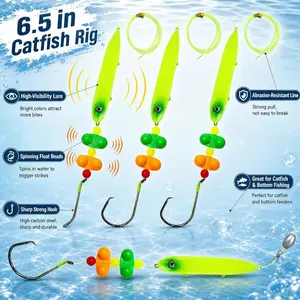 Santee Cooper 3-Pack 5.5in XL Catfish Float Rigs with Rattles Heavy-Duty Santee Rig Catfishing Tackle for Big Catfish Commercial Fishing Peg Floats with Circle Hooks for Bank Fishing