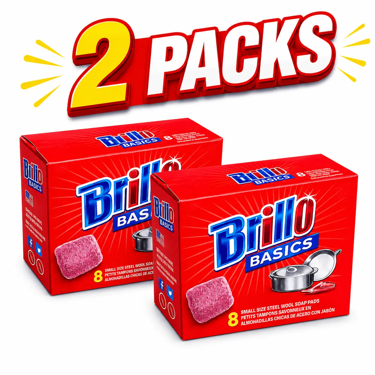 Brillo Basics Steel Wool Scrub Pads, 8-ct. Box