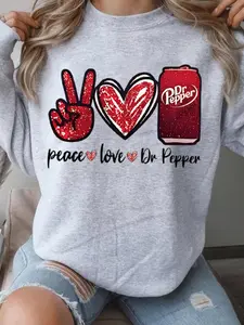 Women's Casual Peace Love Graphic Sweatshirt, Soft Long Sleeve Round Neck, All-Season Comfort, Durable Fabric