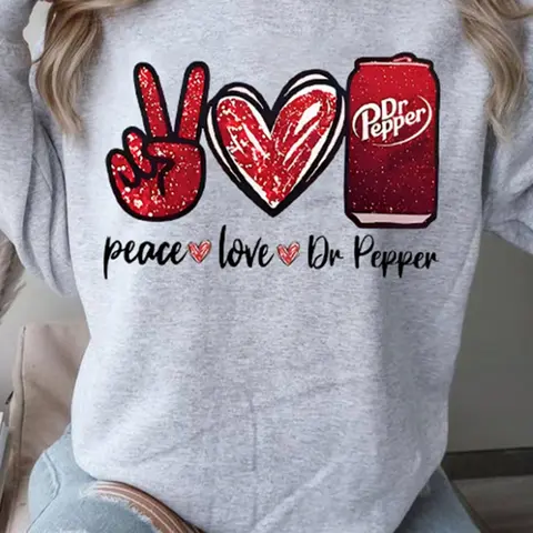 Women's Casual Everyday Peace Love Graphic Print Pullover Sweatshirt Tops, Soft Fitted Long Sleeve Round Neck, All-Season Comfort, Durable Fabric, Womenswear