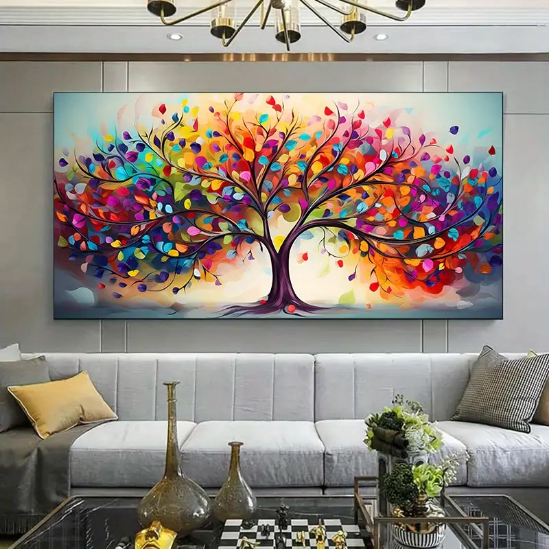 1 Framed Canvas Painting - Vibrant Tree of Life Canvas Art - Modern Wall Decor for Living Room and Bedroom, Colorful Abstract Design with Wooden Frame, Perfect for Modern Home Decor, Home Decor