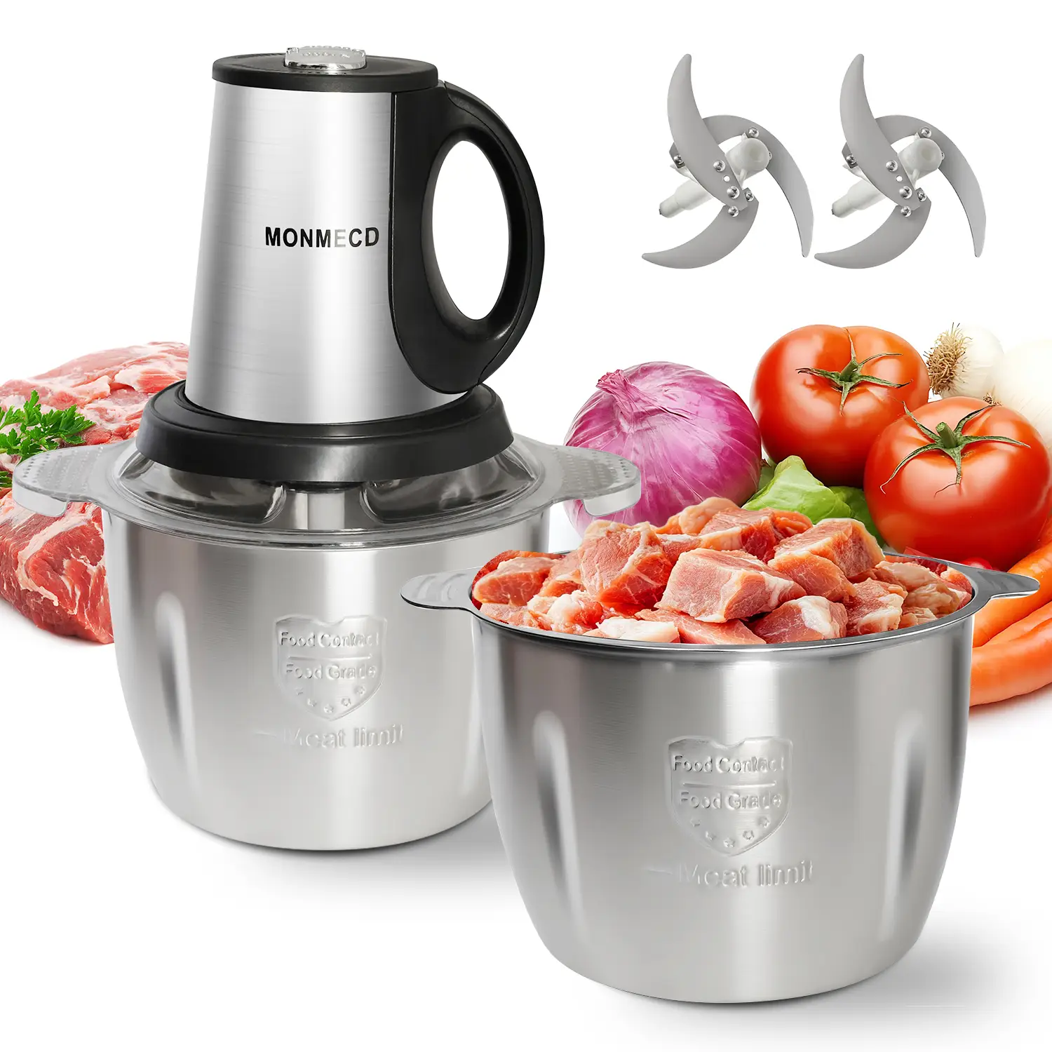 MONMECD Baby Food Processor & Meat Grinder-2 Safe Blades & 1 Bowls, PureCopper Motor for Homemade Puree/Nuts/MeatBPA-Free & Quiet Design for Family Co