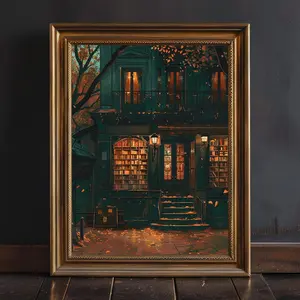 Room Decor, Dark Cottagecore Prints, Librariancore Wall Art, Moody Autumn Printing, Book Lover Gift, Dark Academia Decor, Unframed, Dark Moody Bookstore Print