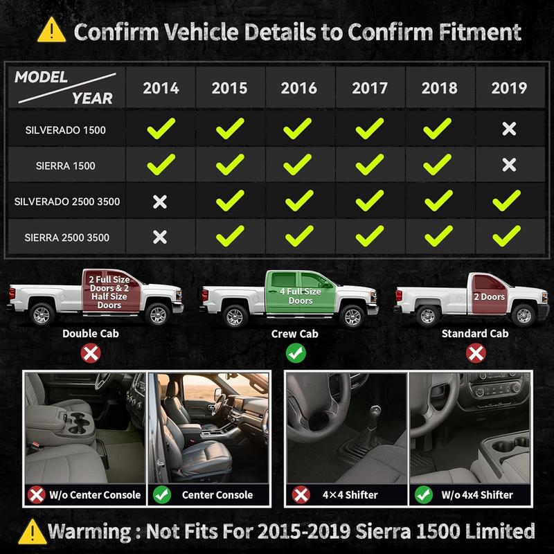 YITAMOTOR Black TPE All-Weather Floor Mats for Chevy Silverado/GMC Sierra 1500 Crew Cab, Chevy Silverado/GMC Sierra 2500 HD/3500 HD Crew Cab 1st & 2nd Row Non-Slip Snap-in Clips Sturdy Durable Pet-Friendly Car Accessories Truck Protector