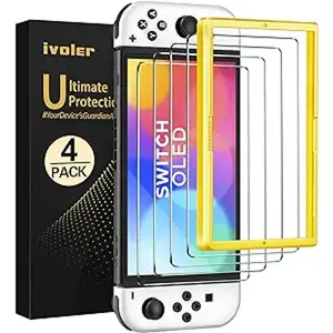 4-Pack Tempered Glass Screen Protector Designed for Nintendo Switch OLED Model 2021&2023 with [Alignment Frame] Transparent HD Clear[Updated Version] Screen Protector for Switch OLED 7''