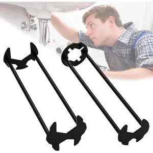2 PCS Four-Jaw Hex Wrench Set, Multifunctional Basin Wrench for Tight Spaces, 7-in-1 Carbon Steel Sink Faucet Wrench for Kitchen Bathroom Plumbing Repair, Faucet Nut & Pipe Installation Tool