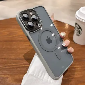 Transparent Magnetic Shockproof Clear Case with Full HD Lens Film Support Wireless Charging Case for iPhone