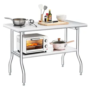 Garvee Heavy Duty Folding Stainless Steel Table with Undershelf, 48x24 in, 620 LB Capacity, Portable Workbench for Kitchen, Laundry, Restaurant, Camping, Garage, No Assembly Required