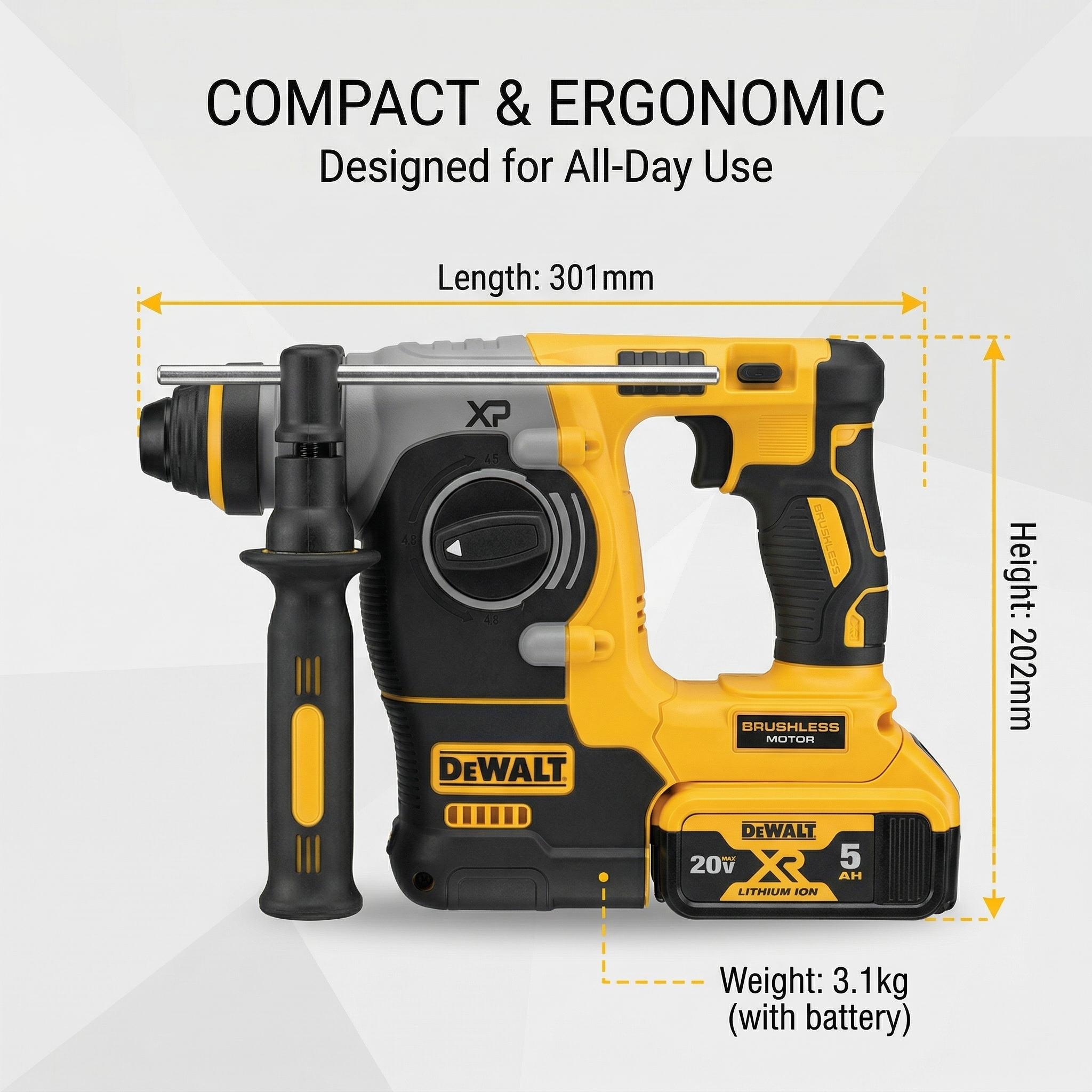 Dewalt DCH273 Concrete Drill Set: 4-12mm Optimal Range, 0-4600bpm, with 20V Battery & Charger
