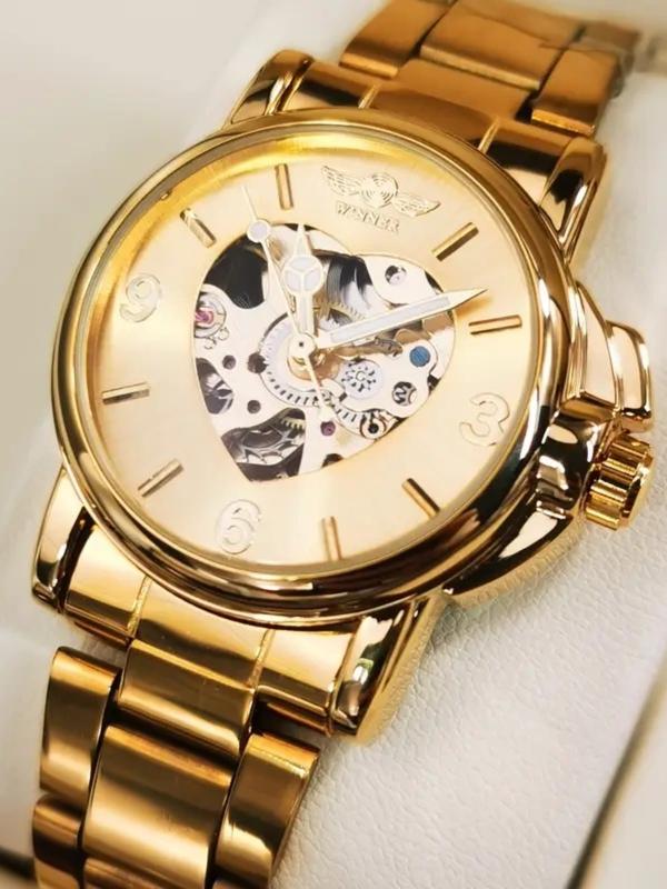 Women's Automatic Mechanical Watch, Analog Mechanical Watch - Luxury Gold Hollow Dial with Luminous Hands, Stainless Steel Strap, Suitable for Formal and Leisure Activities - Ideal Gift for Women's Christmas, Birthday, and New Year