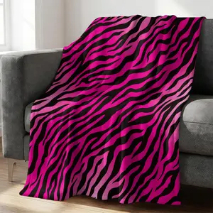 Hot Pink Zebra Print Flannel Blanket, Bold Stripes Throw Blanket, Soft Warm, Cozy Animal Print Blanket, Stylish Gift Blanket for Kids Boys Teens & Girls, Perfect for Couch, Bed & Y2K Room Decor