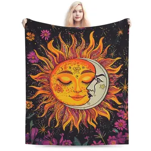 Sun and Moon Blanket Day and Night Fleece Throw Blanket  Gifts for Girls Boys Kids Room Decor 40X50