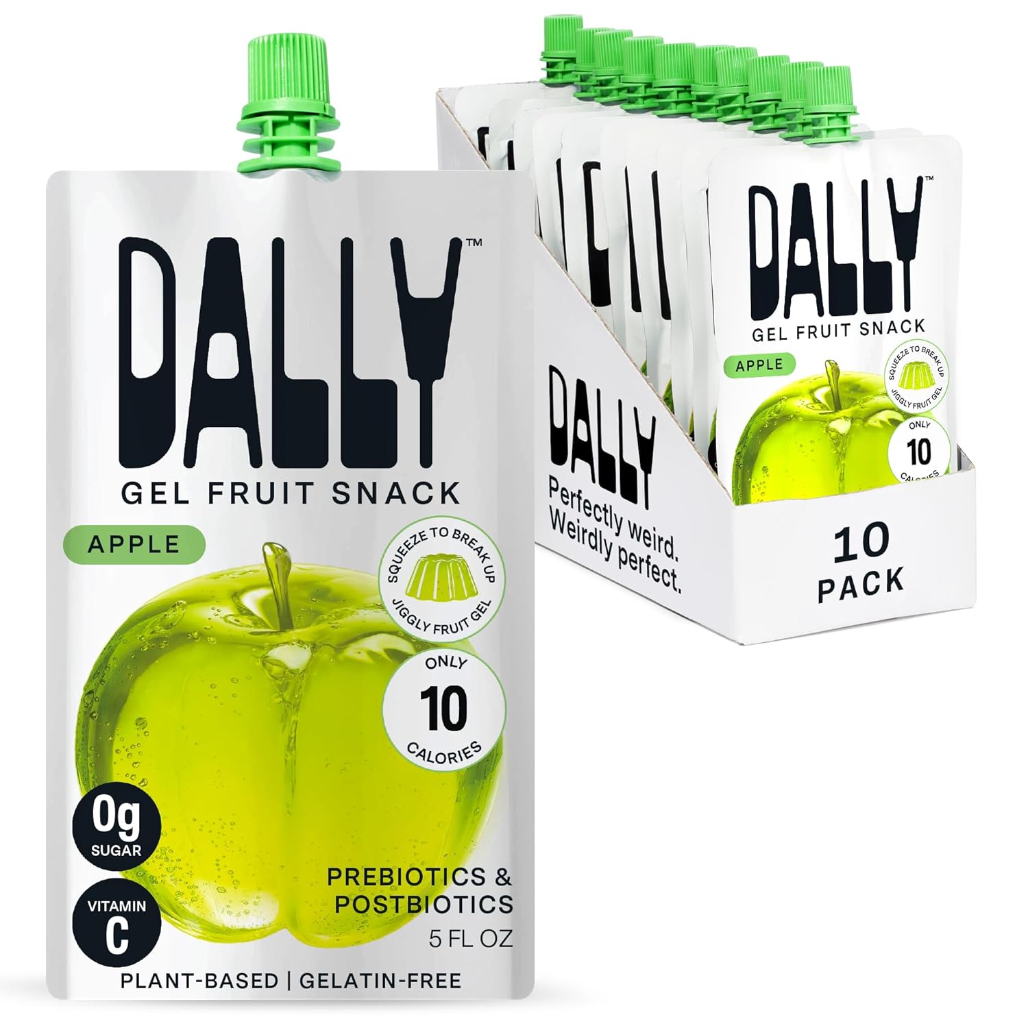 DALLY Apple Konjac Jelly (10 Pack) - Plant Based, Low-Calorie Jellified Fruit Snack - Zero Sugar with Vitamin C & Prebiotic Postbiotic