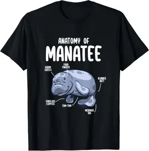 100% Cotton Anatomy of Manatee Funny Sea Animal Chubby Manatee Lovers T-Shirt