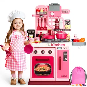 53Pcs Kids Kitchen Toy Set, 27.1 Inch Pink Toy Kitchen with Sound and Light, Kitchen Set for Kids 3+, Stove, Toy Sink and Kitchen Accessories, Best Holiday Birthday Gift for Kids,summervibes toys