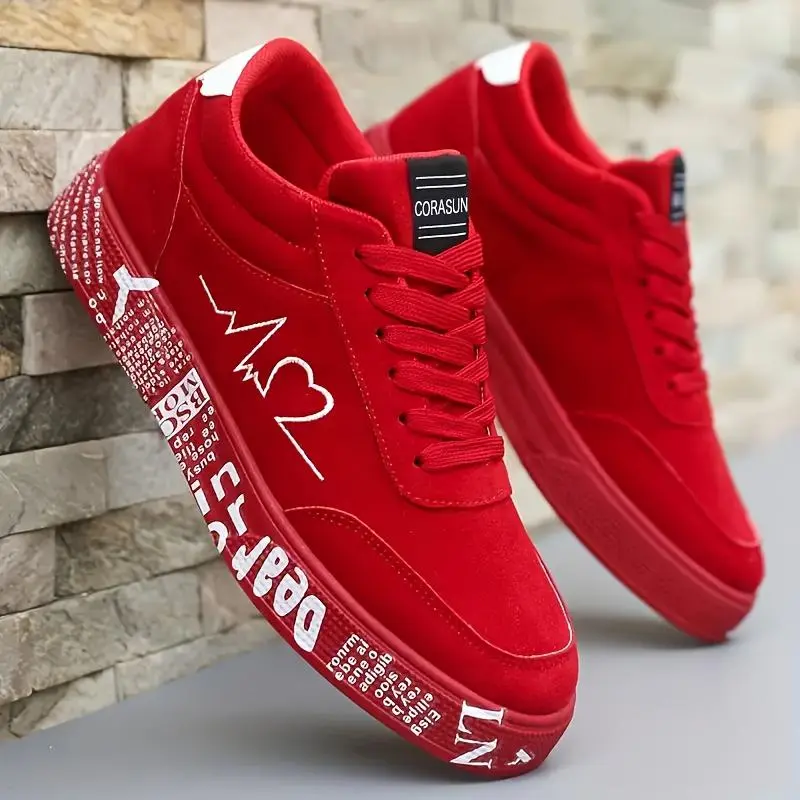 Men's Red Sneakers, Sporty Chic Mid-Top Skate Style Streetwear with a Breathable Wide Fit for Skateboarding & Casual Wear, Streetwear Shoes, Fashion Casual Shoes, Synthetic, Laces, Male