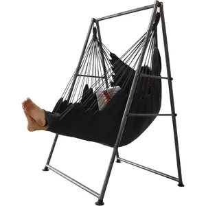 Hammock Chair Stand with X-Large Swing Chair with Footrest,Anti-Tip Thickened Weather-Resistant Iron Pipe Swing Frame, 450Lbs Stand Capacity Quick Assembly for Indoor Outdoor (Dark Grey)
