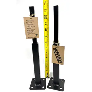 No Welding Outdoor Handrail post railing mounts 8" repair Bracket 2 pk on 3" plate, slips inside rails 1" square hollow post Black & anchors