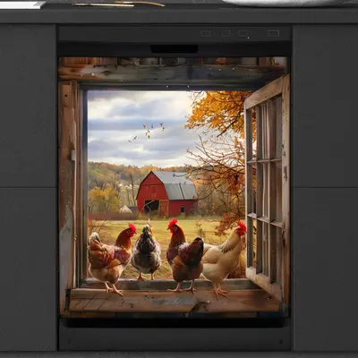 Funny Chicken Clean/Dirty Dishwasher Magnet - Double Sided Kitchen Refrigerator Sign, Farmhouse Decor