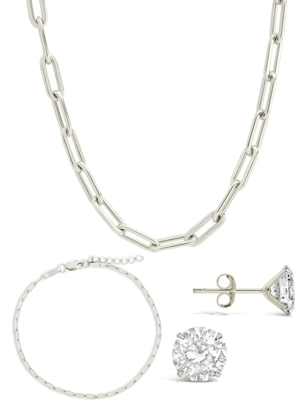 Sterling Silver Paperclip & Everyday Studs Jewelry Bundle