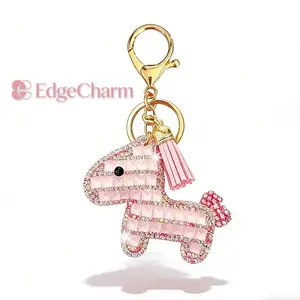 Bling Bling Pony Keychain with Tassel, Creative Rhinestone Horse Car Key Ring, Fashion Cute Cartoon Bag Charm Accessory