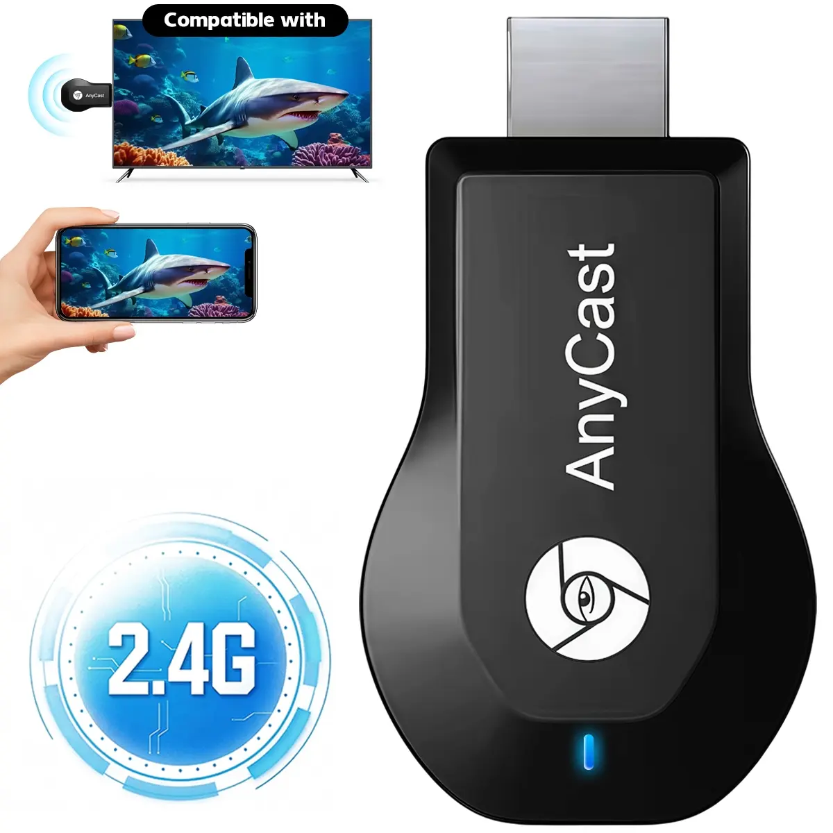 Wireless HDMI Transmitter and Receiver, 1080P Full HD Screen Mirroring Adapter, 2.4G WiFi Connection, Supports AirPlay Miracast DLNA, Plug & Play for Smartphone Laptop to TV Projector