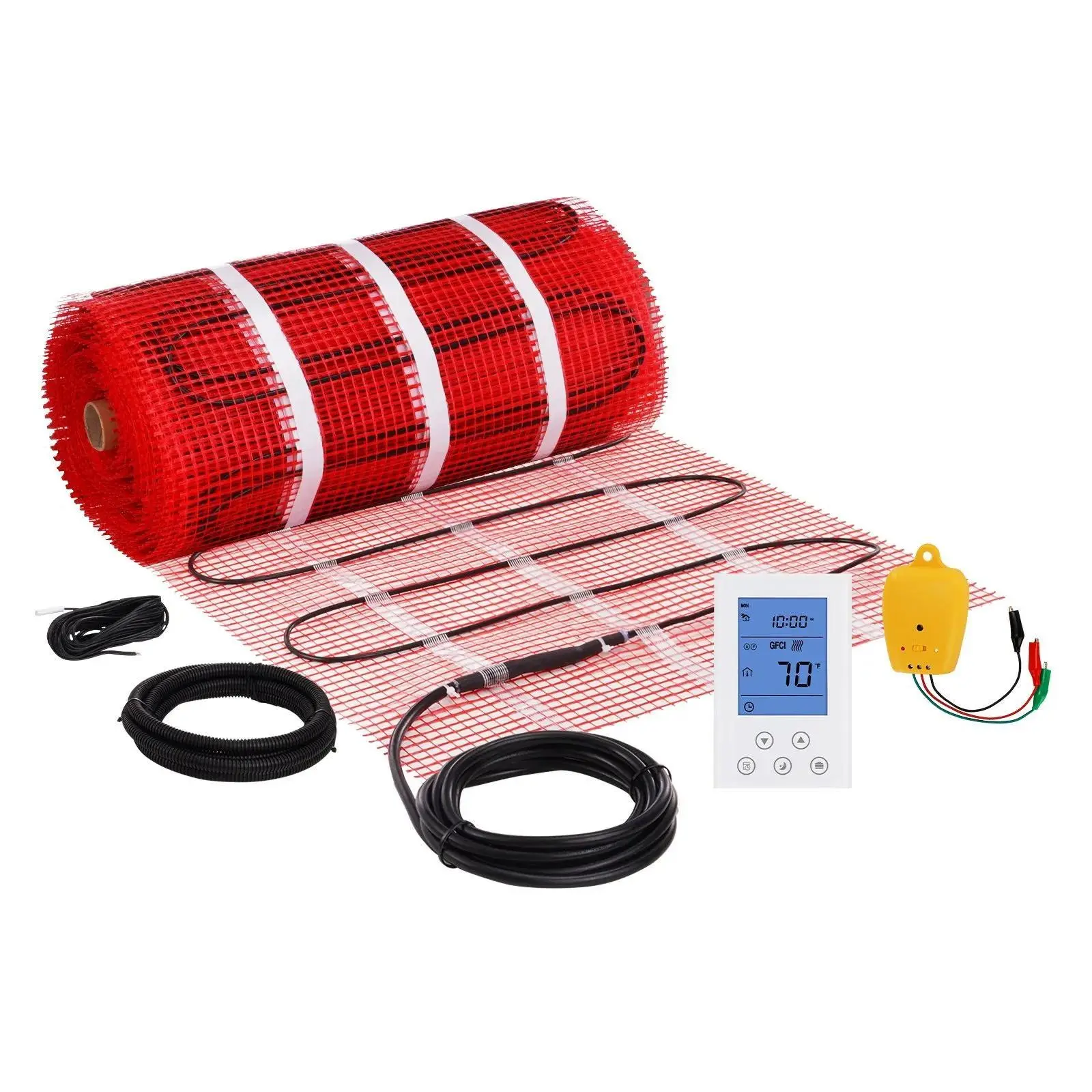 VEVOR Floor Heating Mat, 100Sq.ft. 14℉-113℉ Electric Radiant Floor Heated Warm System with Digital Floor Sensing Thermostat, 110-120V Includes Installation Monitor, Adhesive Back for Easy Installation#BackToSchool