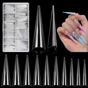 500Pcs Stiletto Nail Tips for Acrylic Nails, XL Long Clear False Nails Tips Soft Traceless, Half Cover Tapered Square False Nail Tips for Nail Extension Nail Art, Home DIY Nail Salon 10 Sizes
