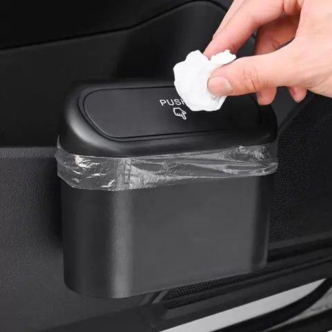 Push Type Car Trash Can, Multipurpose Car Garbage Bin, Flap Design Car Interior Storage Box, Universal Car Interior Accessories For Stowing & Tidying, Car Trashcan