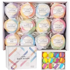 Bath Bombs Set, 12pcs Natural Shea Butter & Safe Oil Bath Bomb, Skin Moisturizing, Handmade Bubble Bath & Fizzy, Ideal Gifts for Women