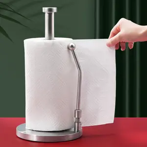1pc Stainless Steel Paper Towel Holder Vertical Free Standing Kitchen Tissue Rack Wall Mountable No Drilling for Foil Wrapping Film Storage Roll Paper Dispenser
