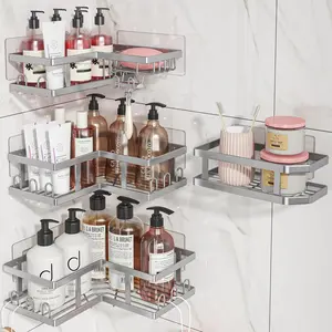 4-Pack Corner Shower with Soap Holder, No Drilling Wall Mounted Shower Shelves-Rustproof, Organizer for, & Home.Silver