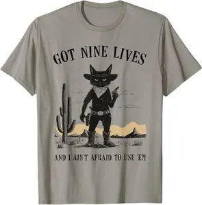 Cowboy Outlaw Cat Retro Western Illustration Got Nine Lives T-Shirt