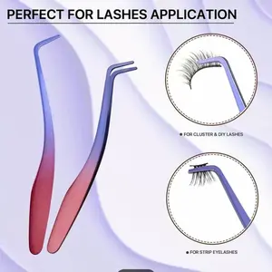 Lash Applicator Tool DIY Eyelash Applicator Stainless Steel Curved Eyelash Tweezers For Cluster Lashes False Eyelashes Makeup Cosmetic