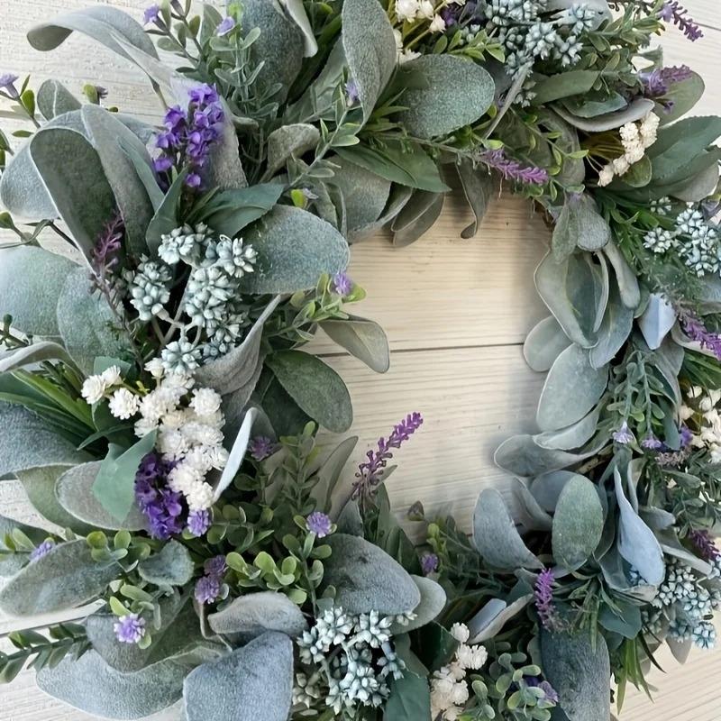 Year-Round Wreaths Made of Lamb'S Ear and Lavender Spring Farmhouse Door Wreaths Wreaths of Lavender with Berries and 'S Breath