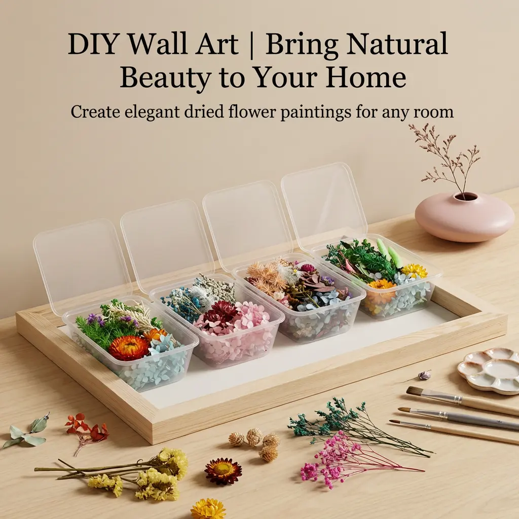 Natural Dried Flower Decorative Gift Pack Set - 4 Boxes Mixed, Non-Toxic, Eco-Friendly, Odourless, Long-Lasting DIY Craft Supplies for Home Decor, Photo Props (Colors Random)