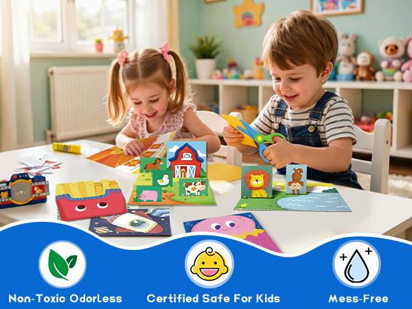 JoyCat Scissor Skills Activity Book, 4 Progressive Levels to Learn Cutting for Kids, 27 Fun Crafts with Child-Safe Scissors, Develop Fine Motor Skills, Ideal Christmas Gift & Arts and Crafts