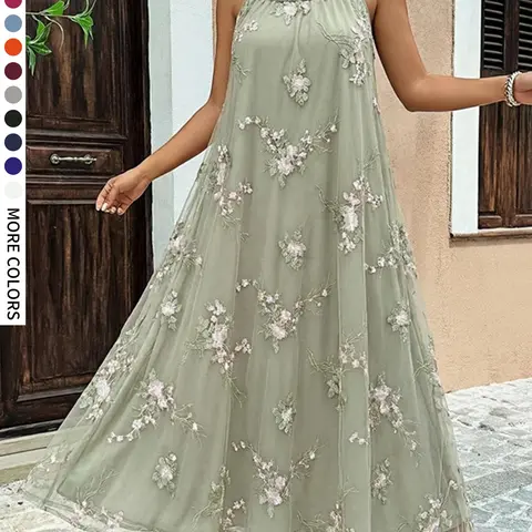 Plus Size Fairy-Style Embroidered Lace Dress, Flowy Boho Dresses, Comfortable Loose Fit, Perfect for Daily Wear, Dates, Vacations and Parties