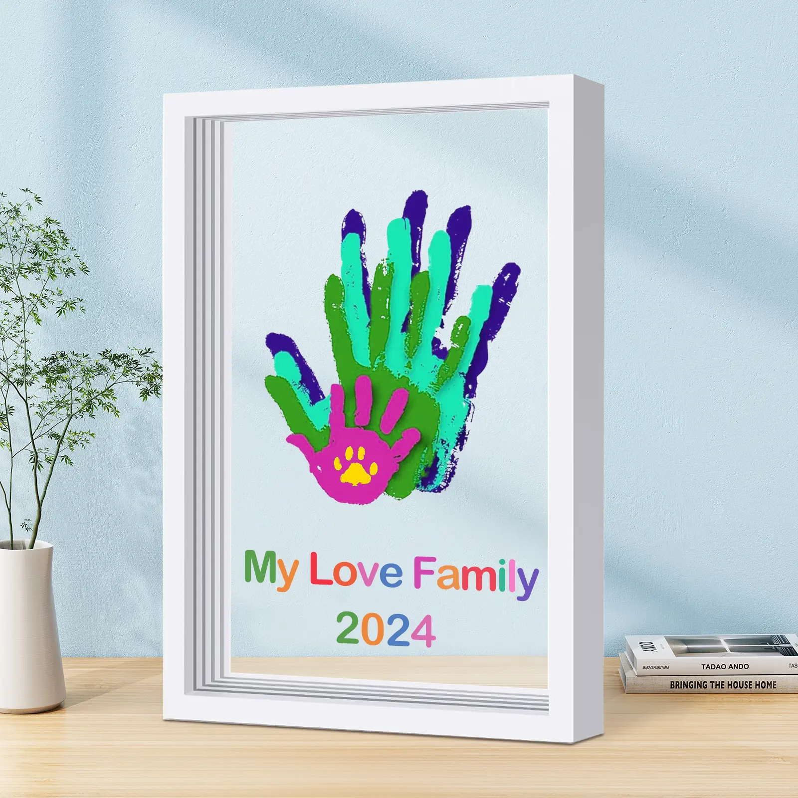 DIY Family Handprint Kit with Wooden Frame, Paints & Brushes - Large Size 12.3x8.8 Inches, Fun Home Decoration Activity for New Parents & kids special for new born kids